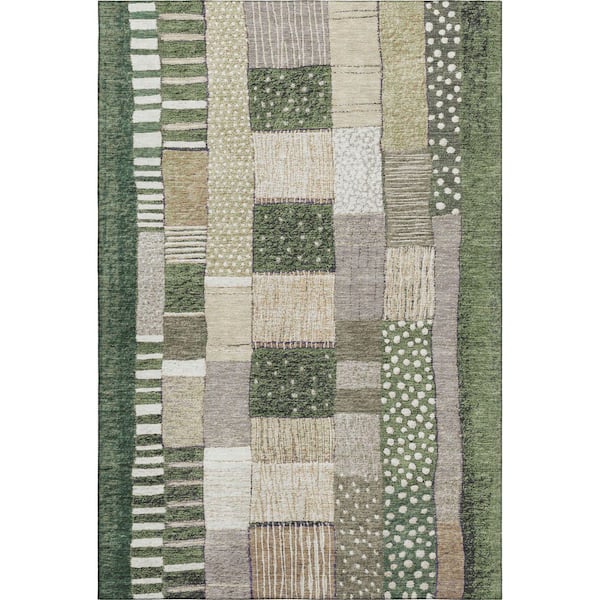 Mayfield Premium Machine Washable Abstract AMF1960 Olive 8 ft. x 10 ft. Area Rug