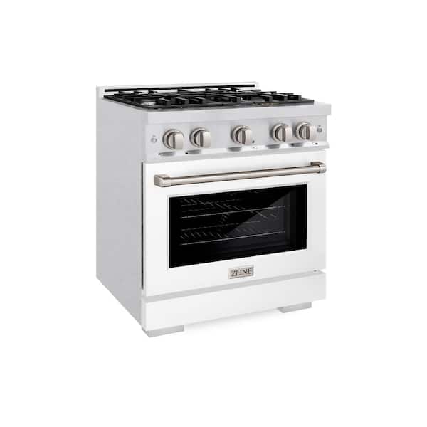 30 in. Select Dual Fuel Range with 4 Burners and Electric Convection Oven in Satin Stainless Steel with White Matte Door