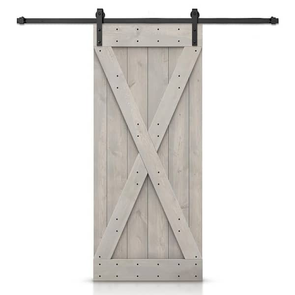 22 in. x 80 in. X Series Solid Core Silver Gray Stained DIY Wood Interior Sliding Barn Door with Hardware Kit