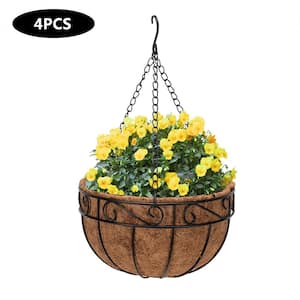 4-Piece Metal Hanging Plant Basket, with Round Wire Plant Holder and Chain Porch Decor for Patio, Porch, Lawn And Garden