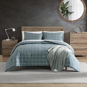 Apley Grid 3-Piece Gray Cotton King Comforter Set