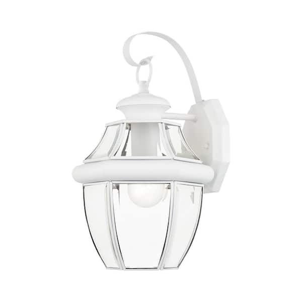 AVIANCE LIGHTING Aston 14 in. 1-Light White Outdoor Hardwired Wall Lantern Sconce with No Bulbs Included