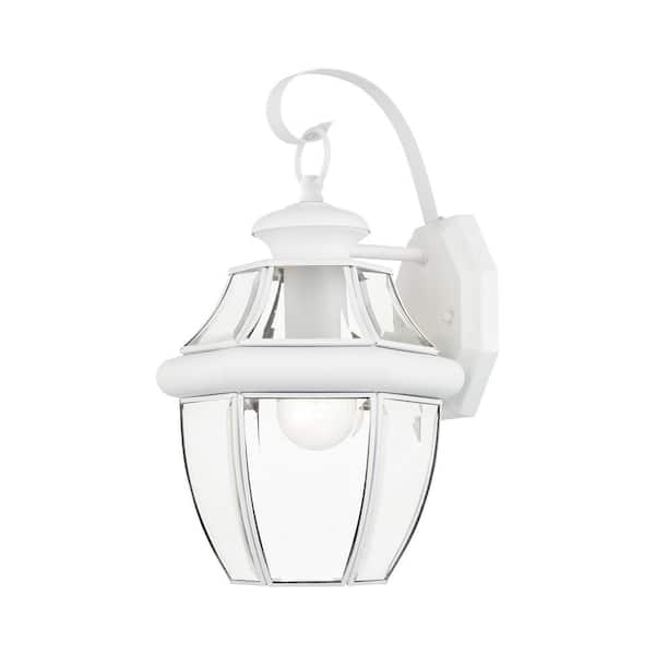 Aston 14 in. 1-Light White Outdoor Hardwired Wall Lantern Sconce with No Bulbs Included