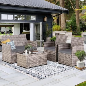 4-Piece JUSKYS Wicker Outdoor Patio Conversation Furniture Sofa Set