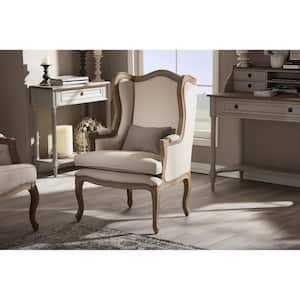 Oreille French Inspired Beige Fabric Upholstered Accent Chair