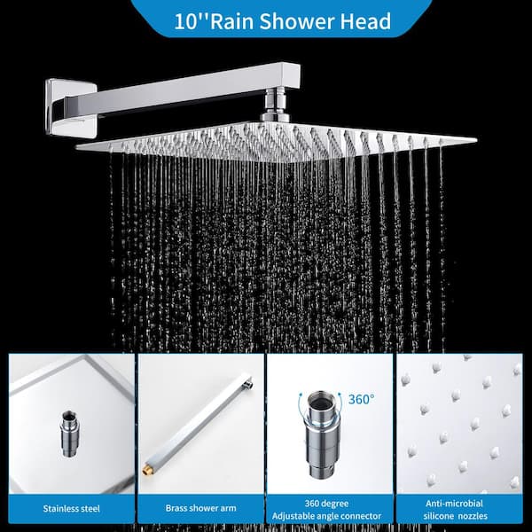 Square10" Square Stainless Steel Shower Head Rain Style Heads Chrome Ultra Thin 