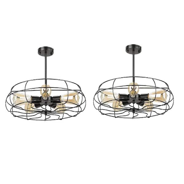 Merra 19 in. 5-Light Black Semi-Flush Mount (Set of 2)