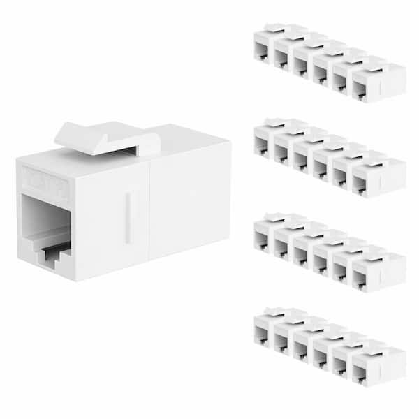 RJ45 Cat6 Keystone Coupler 25-Pack, Female to Female UTP Inline Jack Inserts for Wall Plates and Patch Panels White