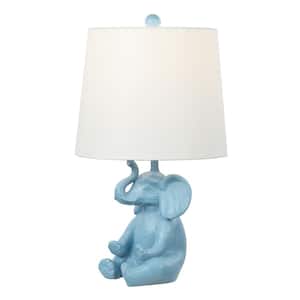 Kairi 21 in. Blue Modern Shabby Chic Resin/Iron Happy Elephant LED Kids' Table Lamp with Phone Stand