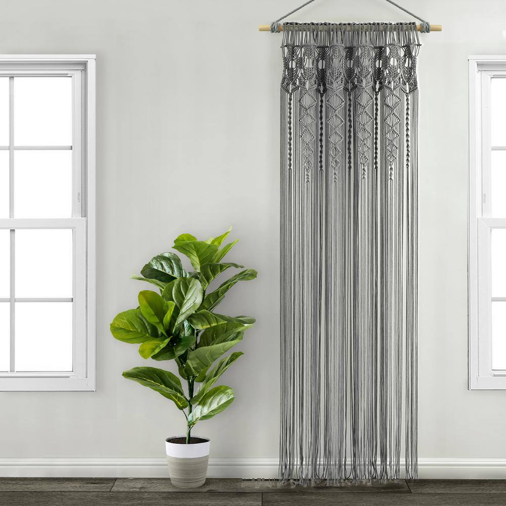 Hand-Knotted Bohemian Gray Cotton Macrame Curtain Panel - 84"x40"
