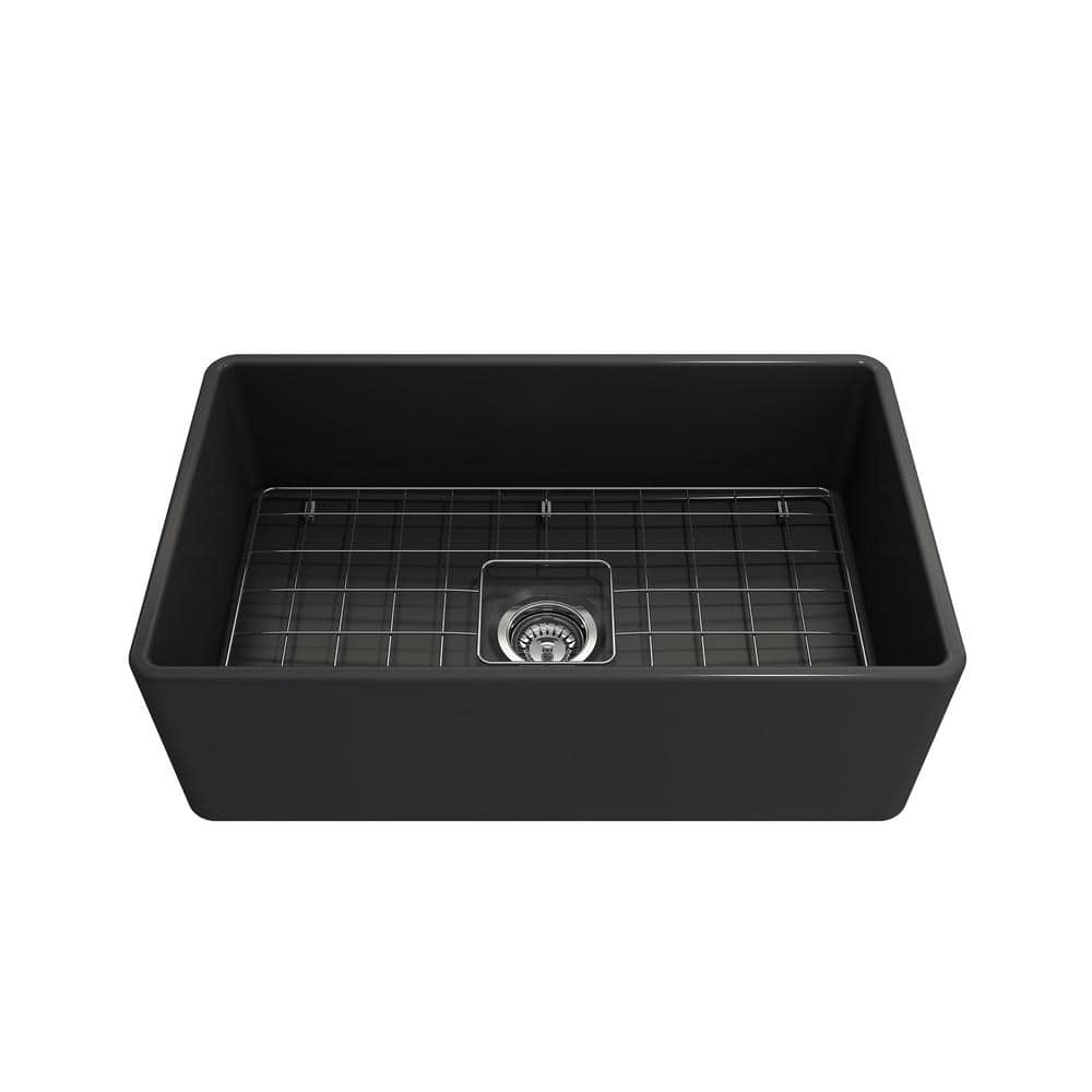 Matte Dark Gray 30-Inch Fireclay Farmhouse Single Bowl Kitchen Sink
