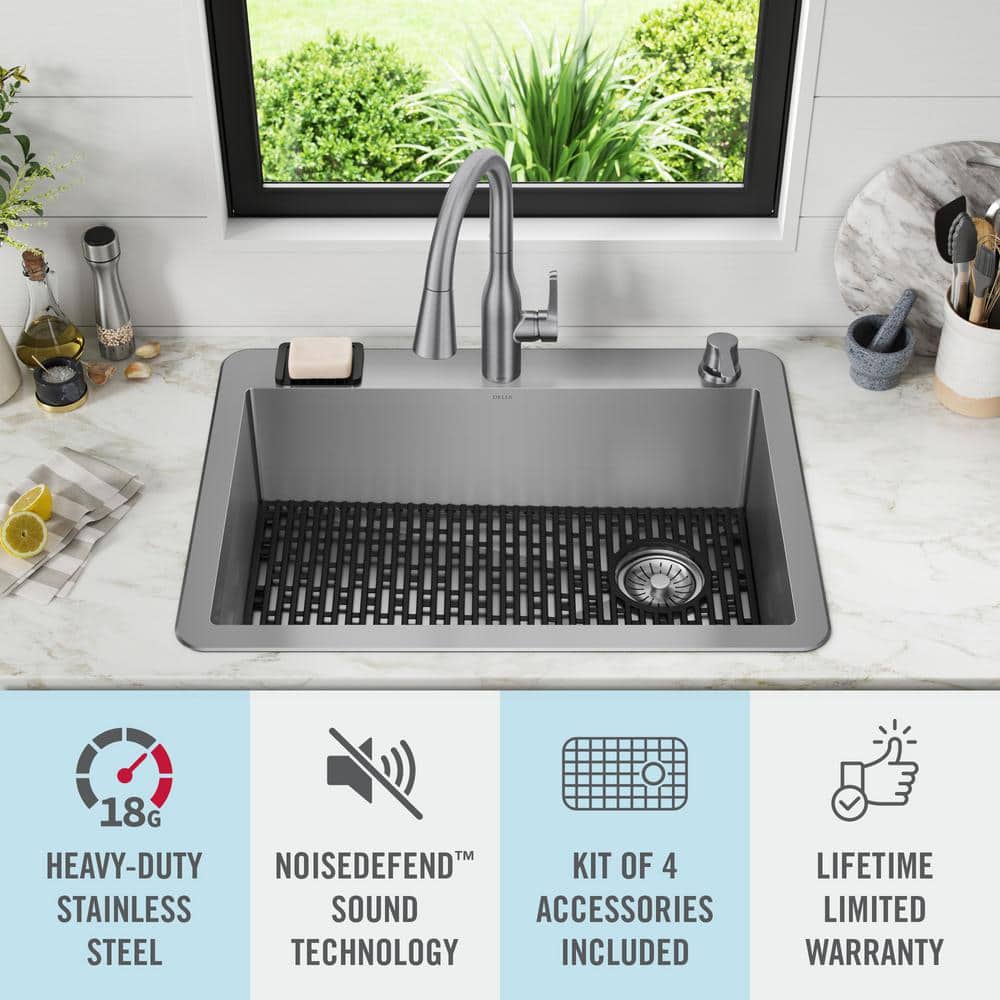 Delta 30" Stainless Steel Drop-In Single Bowl Kitchen Sink with Accessories