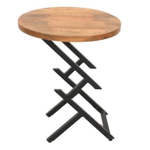 20 in. Brown and Black Round Wood End/Side Table with Metal Frame