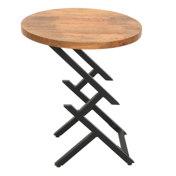 THE URBAN PORT 20 in. Brown and Black Round Wood End/Side Table with ...