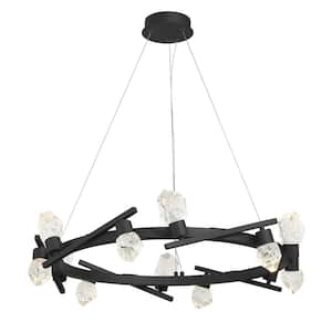Kosmyc 10-Light Sand Black Integrated LED Statement Chandelier with Clear Rock-Crystal Glass Shades for Dining Room