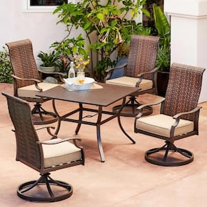 Rhone Valley 5-Piece Wicker Motion Outdoor Dining Set with Tan Cushions
