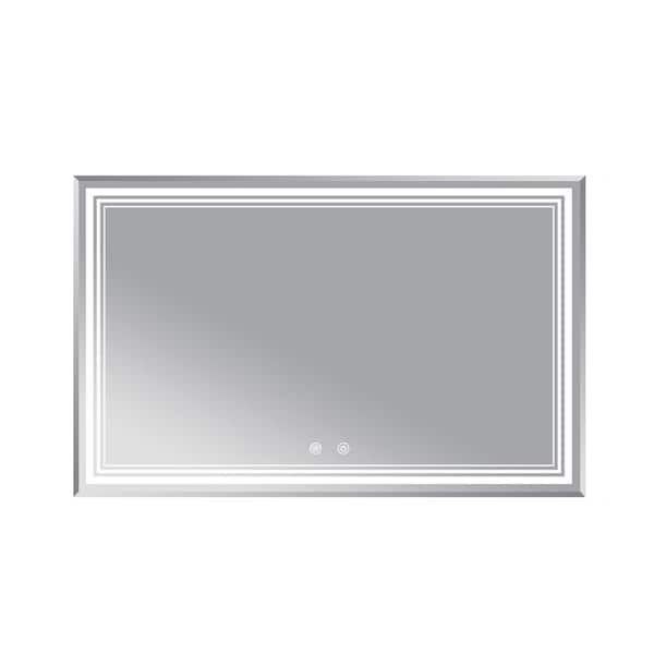 FUNKOL 72 in. W x 36 in. H Large Rectangular Framed LED Mirror Dimmable Wall Mounted Bathroom Vanity Mirror in Silver