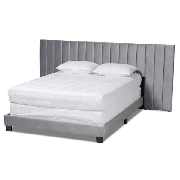 Baxton Studio Fiorenza Grey and Black King Panel Bed with Extra Wide Headboard