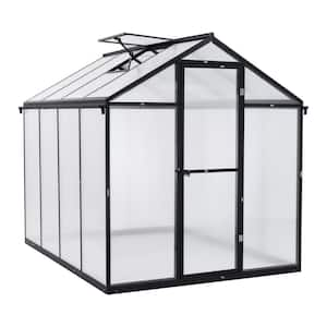 97 in. D x 77 in. W Black Aluminum Frame Walk-in Polycarbonate Greenhouse w/Roof Vent and Rain Gutter