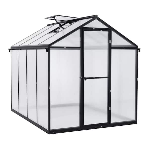 Aoodor 97 in. D x 77 in. W Black Aluminum Frame Walk-in Polycarbonate Greenhouse w/Roof Vent and Rain Gutter