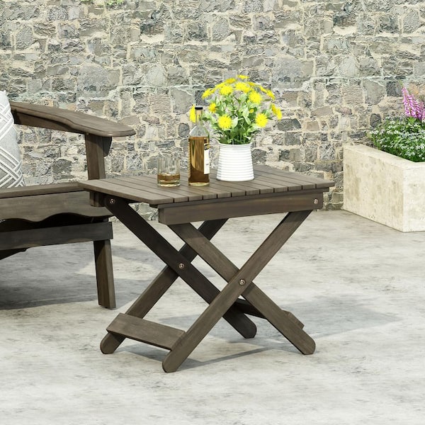 Unbranded Gray 15 in. D x 22.75 in. W x 18.25 in. H Outdoor Folding Acacia Wood Side Table for Patios, Backyards