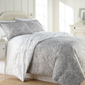 Winter Brush Reversible 3-Piece Grey Floral Microfiber King/Cal King Comforter Set