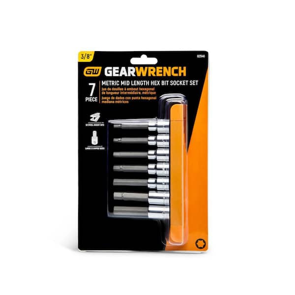 GEARWRENCH 3/8 in. Drive Metric Mid Length Hex Bit Socket Set (7