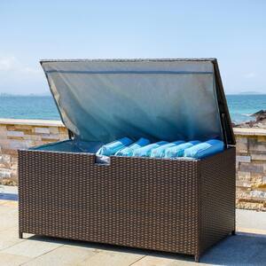 Hampton Bay Deck Box Storage Bench Seating XL Woven Weather Resistant 128 Gal