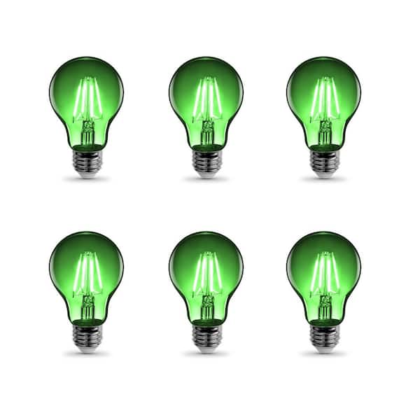 Feit Electric 25-Watt Equivalent A19 Dimmable Filament Green Colored Glass E26 Medium Base LED Light Bulb (6-Pack)