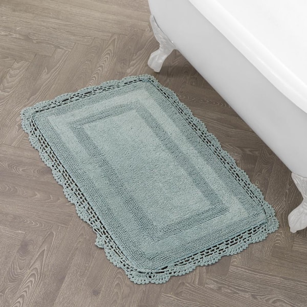 Crochet Aqua 21 in. x 34 in. Solid 100% Cotton Bath Rug