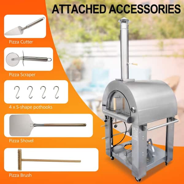 Kalamera Gas and Wood Outdoor Pizza Oven in Stainless Steel Free