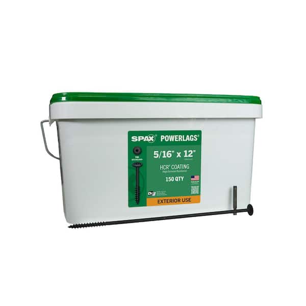 5/16 in. x 12 in. Exterior Washer Head Structural Wood Lag Screws Powerlags Torx T-Star(150 Each) Bulk Pail Bit Included