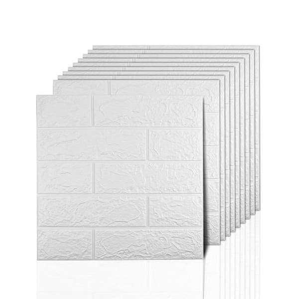 10-Pack White Peel and Stick Waterproof Foam 3D Wall Panels, 14.5 sq. ft. Printable Faux Brick Wallpaper Sticker