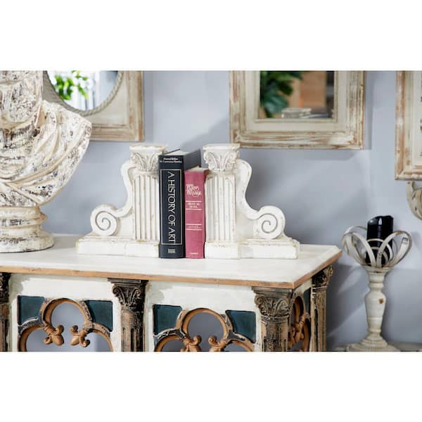 Litton Lane Large Distressed White Ceramic Decorative Pillar Bookends 20484 The Home Depot