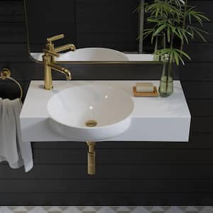 Chateau 29.31 in. Left Side Faucet Wall-Mount Ceramic Rectangular Bathroom Vessel Sink in Glossy White