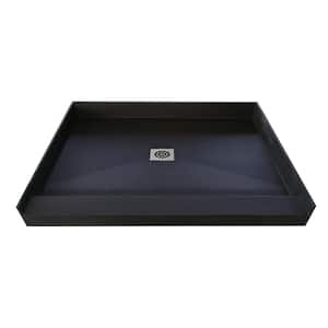 48 in. L x 34 in. W Alcove Tileable Shower Pan Base with Center Drain in Black