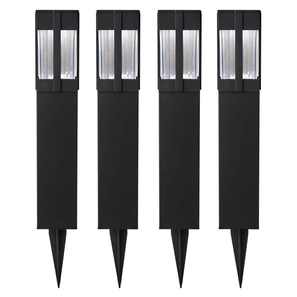 Hampton Bay Sumner Black Solar Led Weather Resistant Bollard Path Light With Ribbed Glass Lens