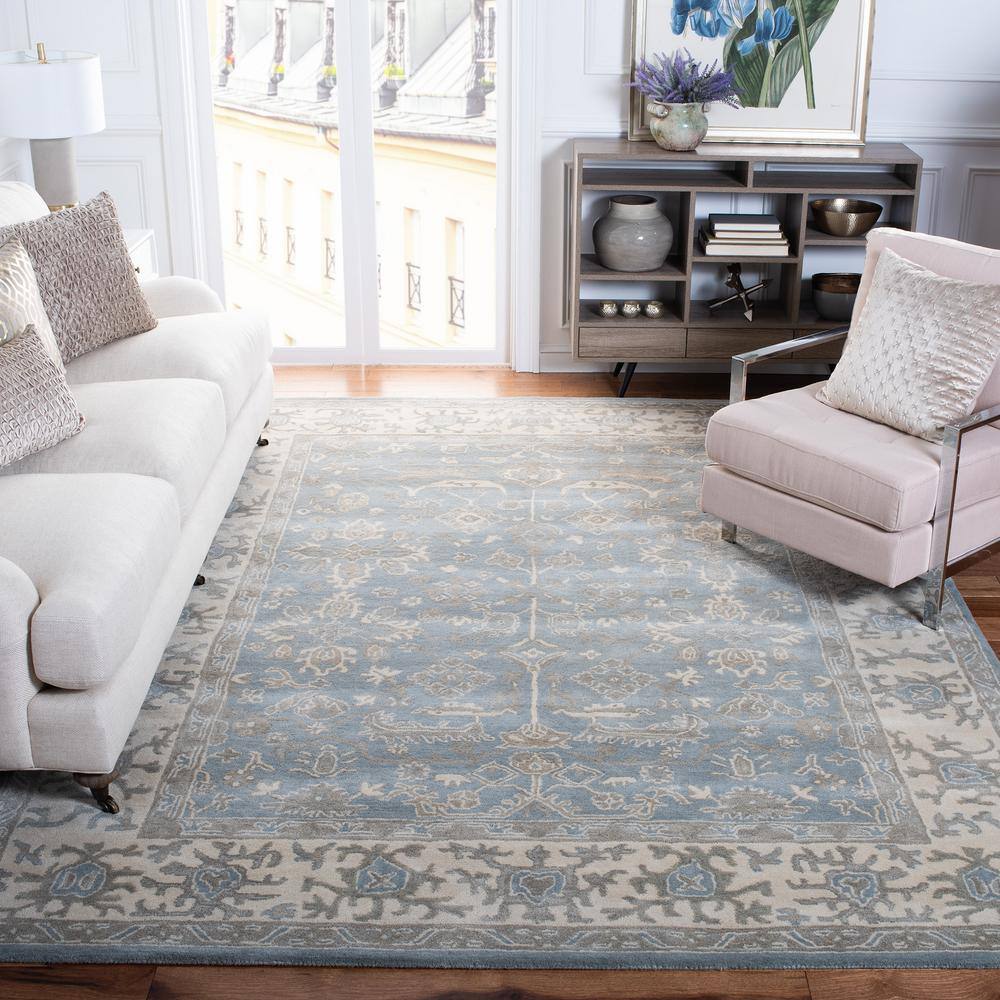 Slate and Cream Hand-Tufted Wool Area Rug, 8' x 10'