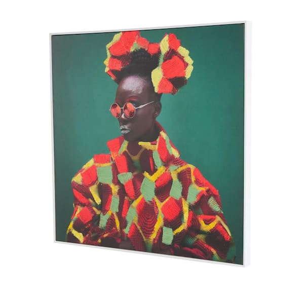 Litton Lane 1-Panel Woman Chic Framed Wall Art with Red and Yellow Dresswear 32 in. x 32 in.