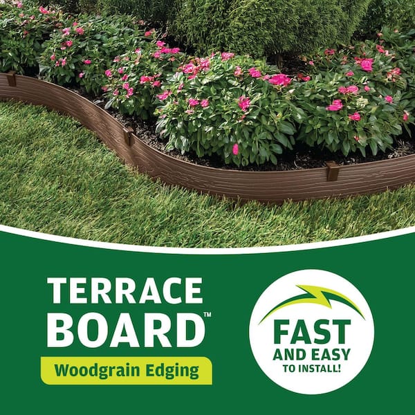 Terrace Board 4 in. x 40 ft. Brown Landscape Lawn Edging with Stakes