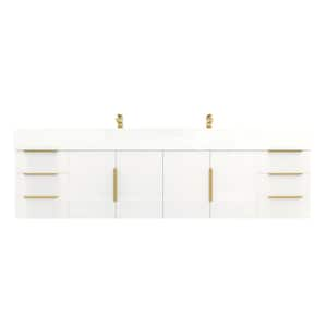 Bethany 71 in. W. x 20 in. D x 22 in. H Double Sink Floating Bath Double Vanity in Gloss White with White Acrylic Top