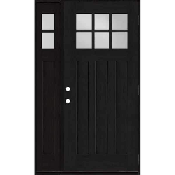 Steves & Sons Regency 53 in. x 80 in. 6-Lite Top Lite Clear Glass LHOS Onyx Mahogany Fiberglass Prehung Front Door 14 in. Side Lite