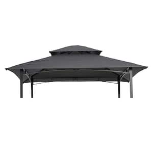 8 ft. x 5 ft. Outdoor Grill Gazebo Canopy Replacement Gazebo Roof Double Tiered Outdoor BBQ Roof Cover, Gray
