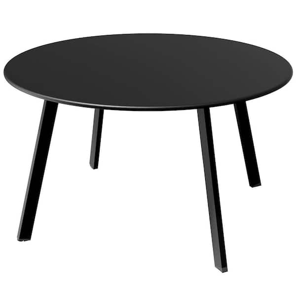 Dyiom Black Round Steel Patio Coffee Table, Weather Resistant Outdoor Large Side Table without Extension