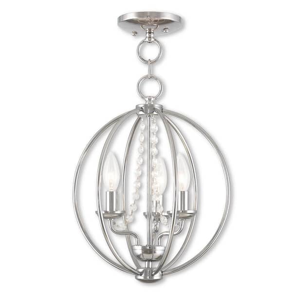 AVIANCE LIGHTING Delridge 12 in. 3-Light Polished Chrome Globe Convertible Mini Chandelier/Semi Flush with Clear Crystals