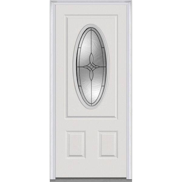 MMI Door 36 in. x 80 in. Lenora Left-Hand Inswing 3/4 Oval Decorative 2-Panel Primed Fiberglass Smooth Prehung Front Door