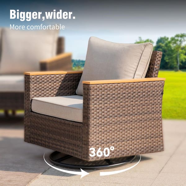 Brown Wicker Rattan 10 Seat 10-Piece Steel Outdoor Patio Sectional Set with Beige Cushions,2 Swivel Sofas and 2 Ottomans