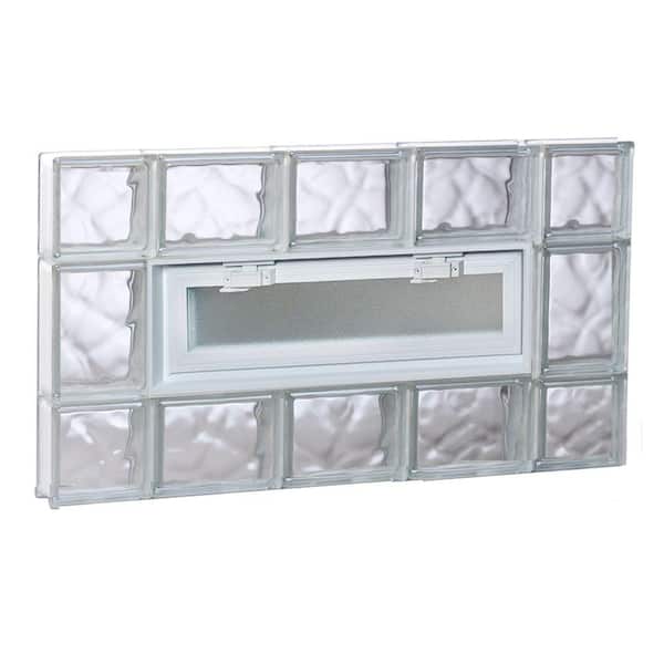 Clearly Secure 34.75 in. x 19.25 in. x 3.125 in. Frameless Wave Pattern Vented Glass Block Window