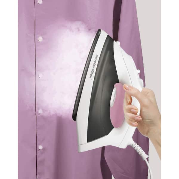 Proctor Silex Iron & Vertical Steamer for Clothes with Nonstick Soleplate  1200 Watts, Adjustable Spray and Blast Steam Settings, Auto Shutoff, White