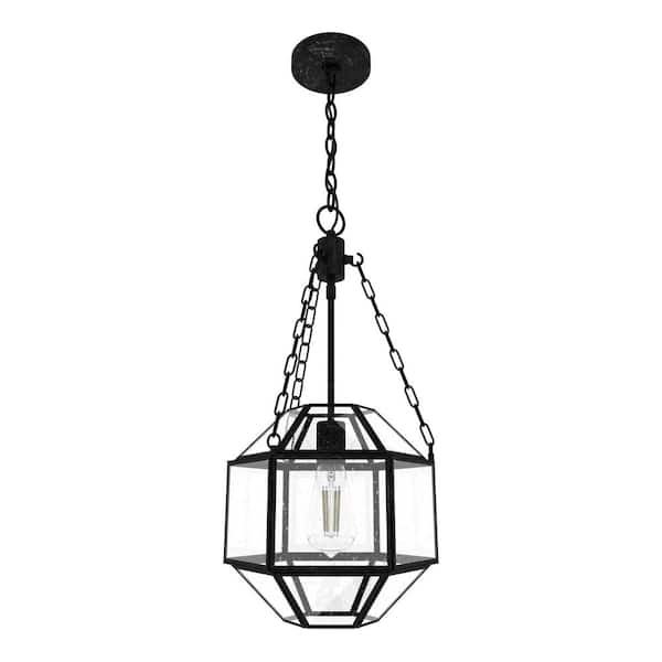 Hunter Indria 1-Light Rustic Iron Island Pendant Light with Clear Seeded Glass Shade Kitchen Light